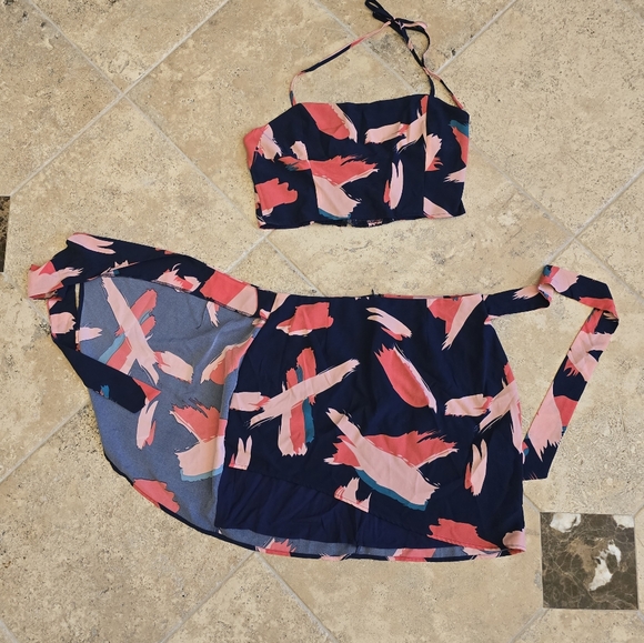 Lulus Atristic Impulsive Navy Blue Abstract Print two-piece Mini Dress - Large - Picture 2 of 5